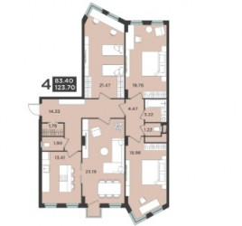 Четырёхкомнатная квартира 123.7 м²
