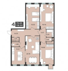 Четырёхкомнатная квартира 119.5 м²