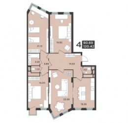 Четырёхкомнатная квартира 120.42 м²