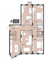 Четырёхкомнатная квартира 121.6 м²