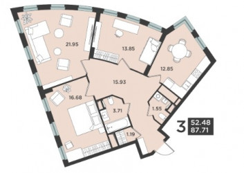 Трёхкомнатная квартира 87.71 м²